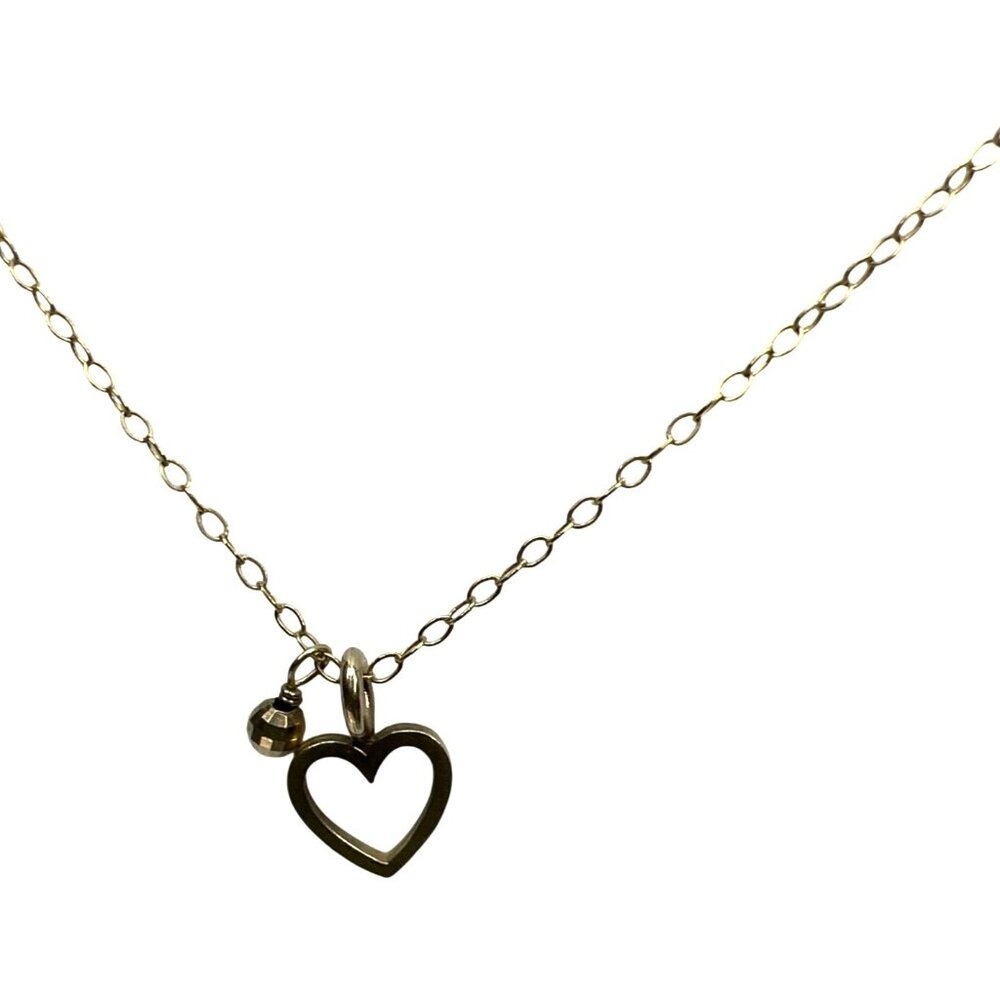 Vintage Vermeil Necklace Gold Over Sterling Heart and Bead Charm 18" Romance